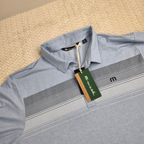 Travis MathewPolo Shirt Heather Bel Air Blue Striped 1MY137 Mens XL NWT